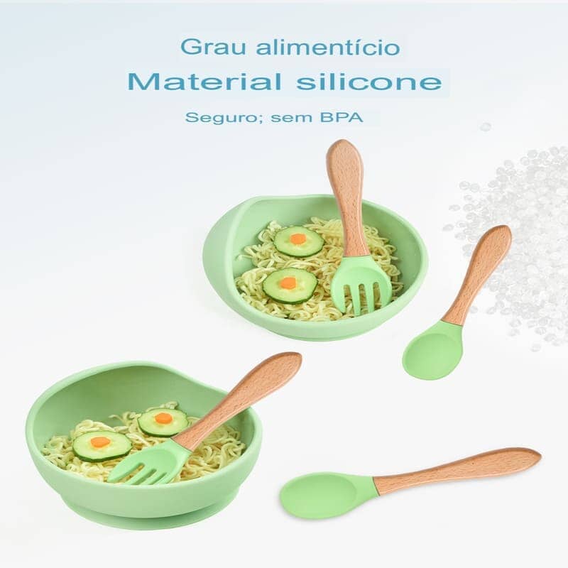 Kit 8 Pçs, Conjunto De Refeição Em Silicone Para Bebê, Prato com Ventosa, 100% Silicone, Babador Com Estampa